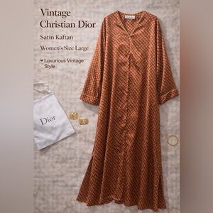 Vintage 80’s Christian Dior Satin Kaftan Maxi Dress Luxury Designer Loungewear